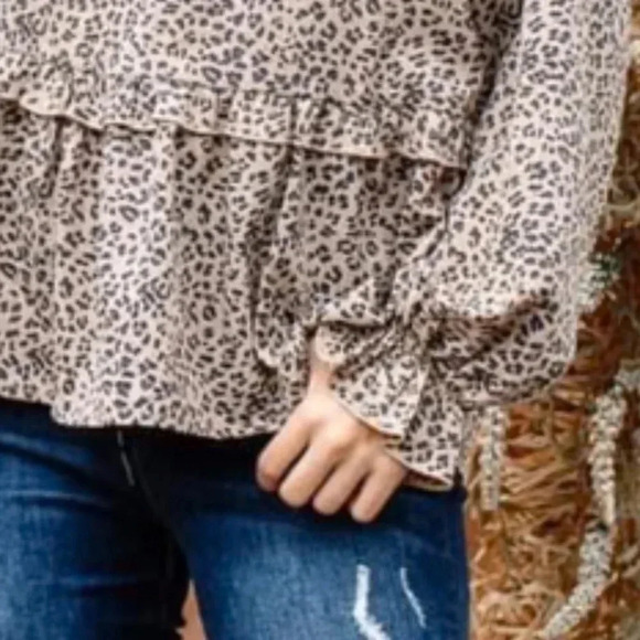 Andthewhy Long Sleeve Leopard Print Ruffle Tiered Loose Fit Top Size 1X - Picture 2 of 12
